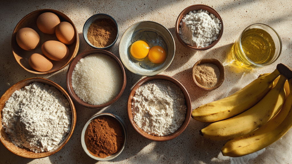 Ingredients for making angular banana bread