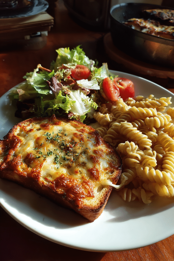 Serving Cheesy Texas Toast with Pasta