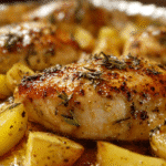 Garlic Honey Glazed Chicken with Roasted Potatoes on sheet pan