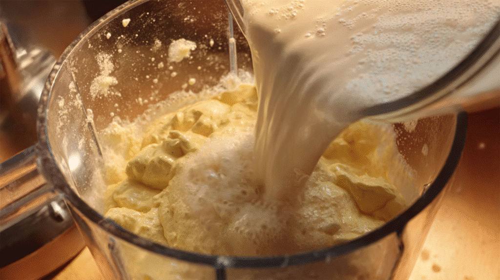 blending ingredients for no-knead bread