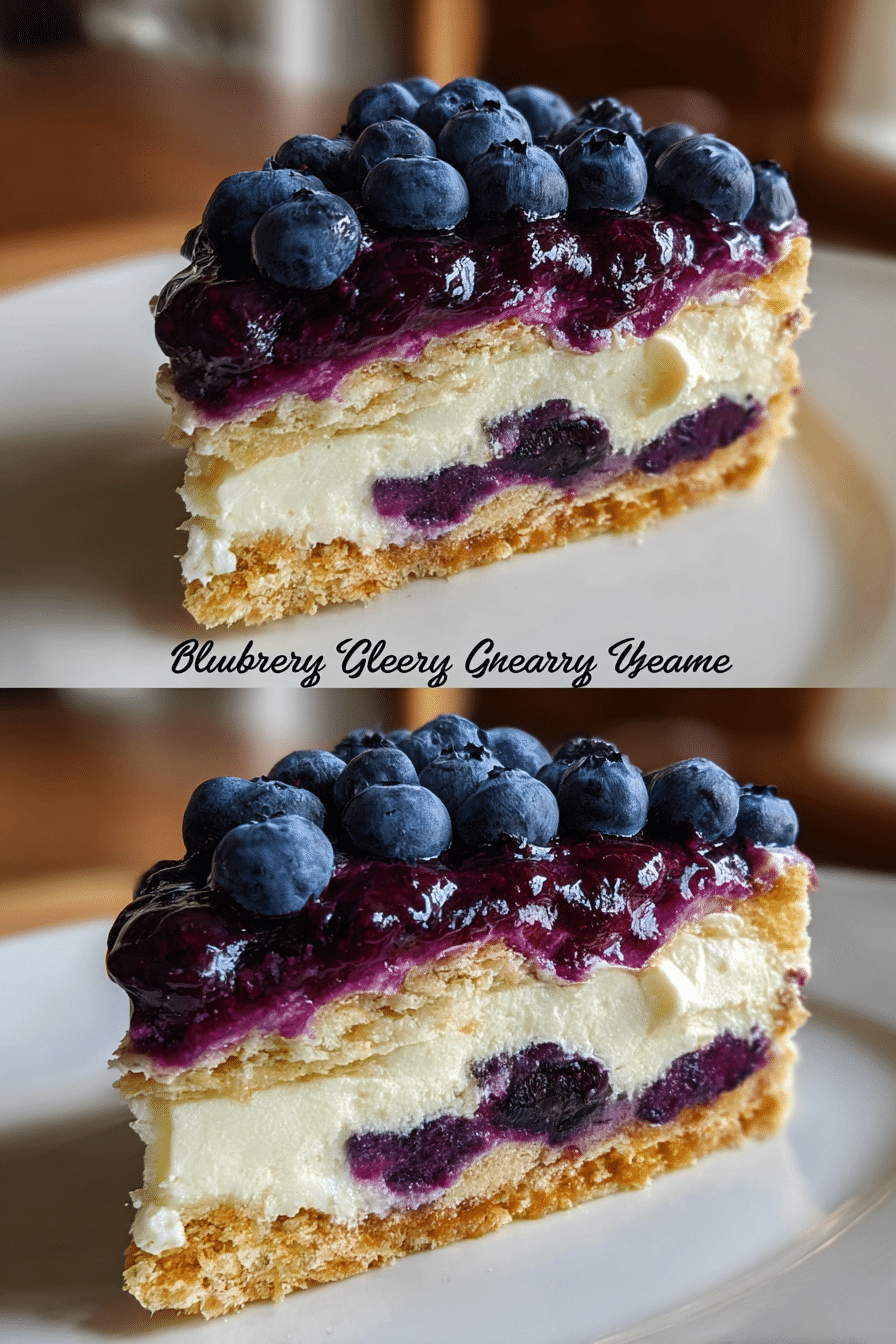 Vintage Blueberry Cream Cake Recipe slice on plate