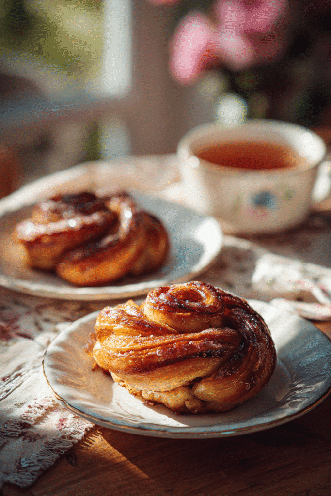 Irresistible Peach Pie Cruffins Recipe: The Ultimate Fresh Peach Dessert Idea for Summer 8 Peach Pie Cruffins Served with Tea