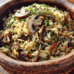 Mushroom & Wild Rice Pilaf served in a rustic bowl