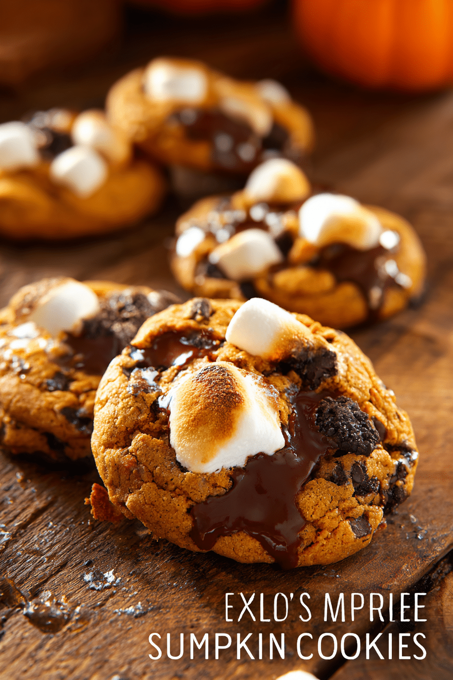 Pumpkin S’mores Cookies fresh from the oven with gooey marshmallows.