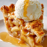 Caramel Apple Pie slice with vanilla ice cream
