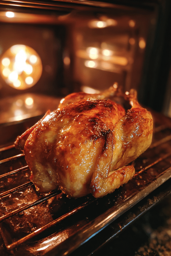 Maple-Glazed Roast Chicken: A Cozy Fall Dinner Recipe 7 Chicken roasting in the oven with maple glaze