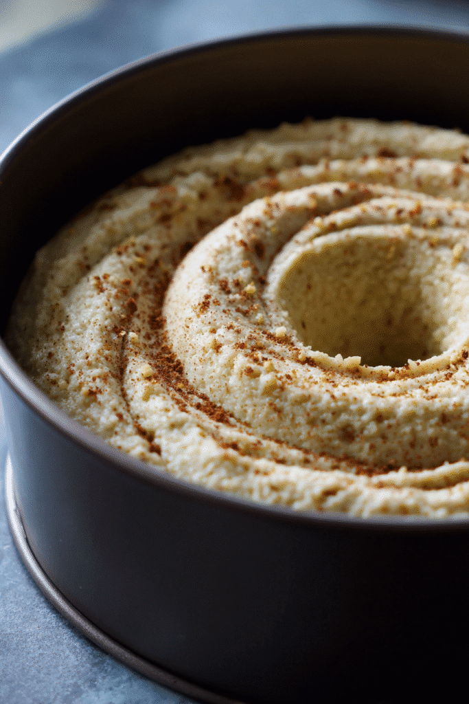 cinnamon coffee cake batter in bundt pan