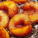 Spiced Caramelized Peaches Recipe 9 Spiced caramelized peaches in skillet