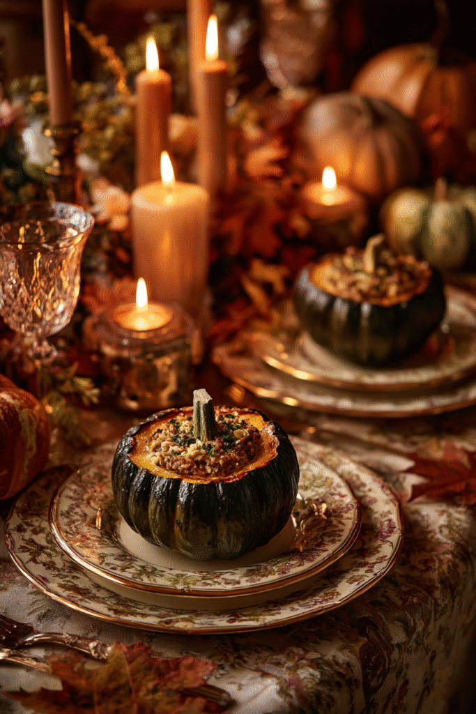 Stuffed Acorn Squash: Cozy and Delicious Fall Recipe 6 Holiday table with stuffed acorn squash centerpiece