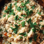 Crockpot chicken and rice recipe in a bowl