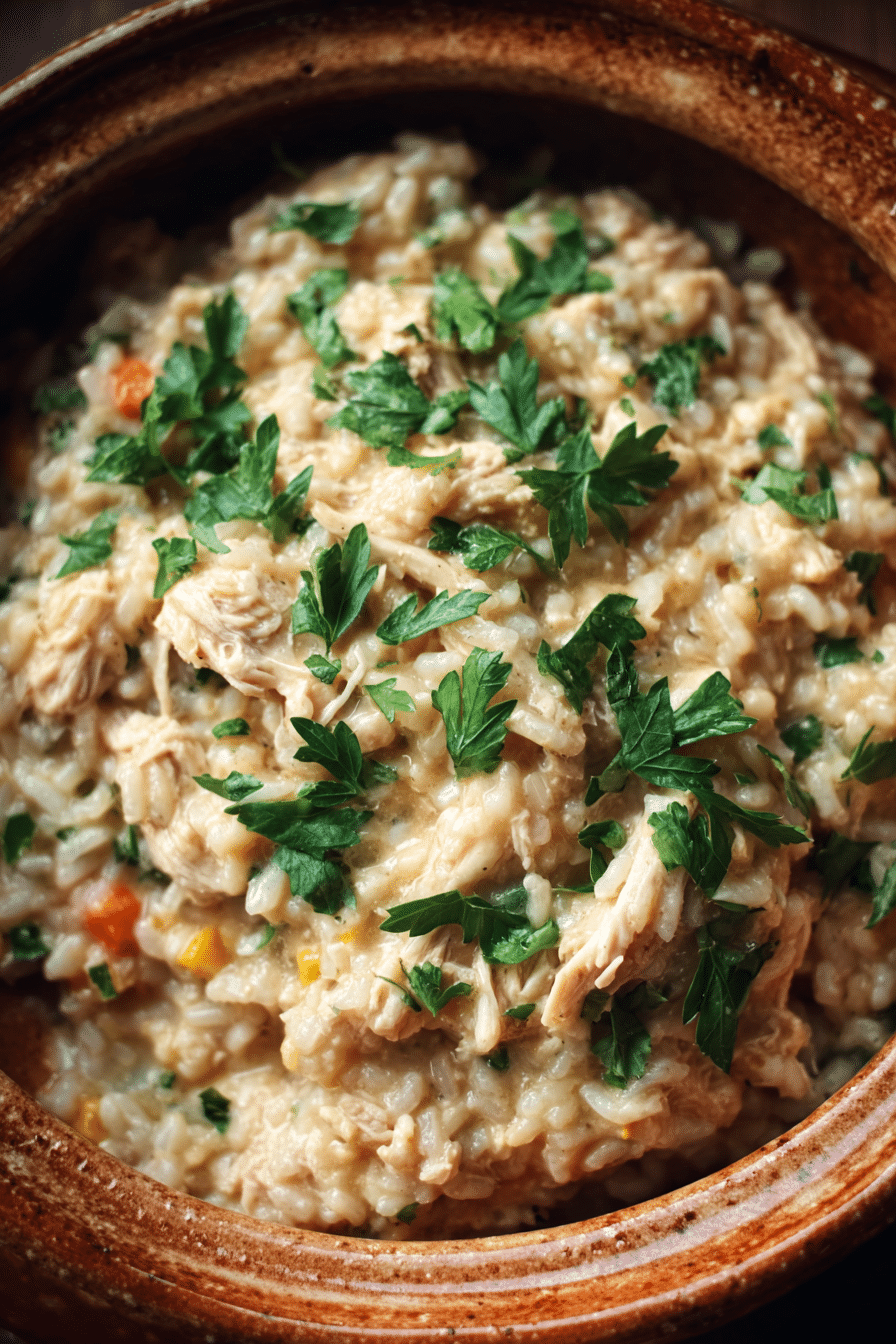 Crockpot chicken and rice recipe in a bowl