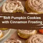 Delicious soft pumpkin cookies with cinnamon frosting on a plate
