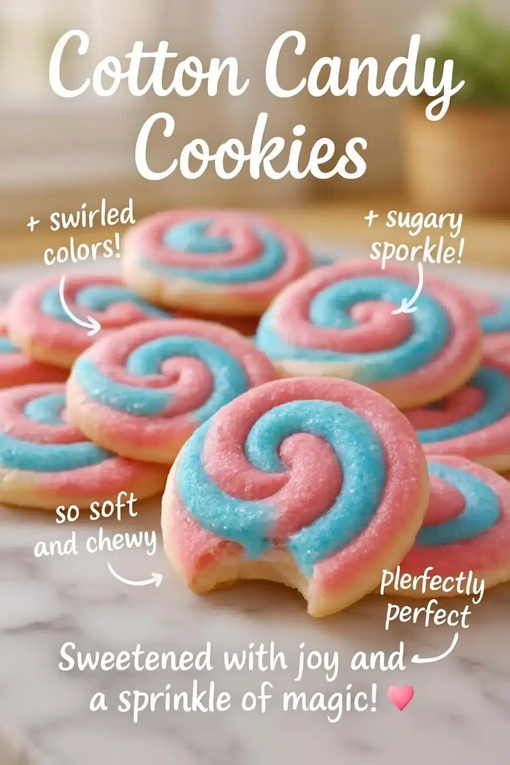 Colorful Cotton Candy Cookies featuring fluffy frosting and sprinkles