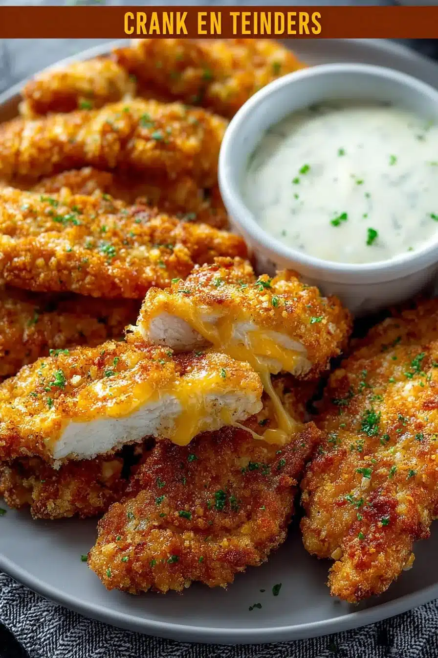 Delicious Crack Chicken Tenders served with dipping sauce.
