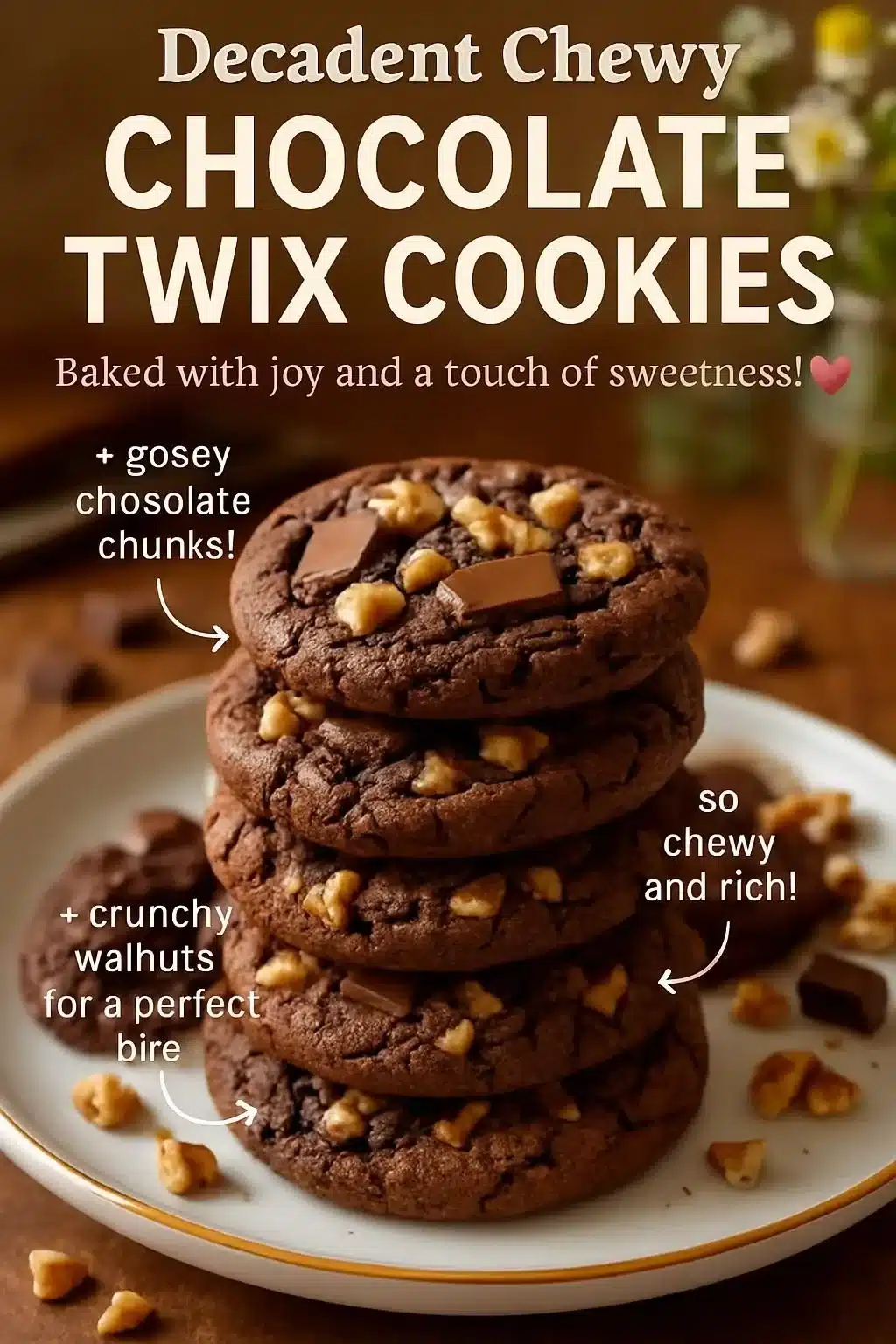 Delicious chewy chocolate cookies with Twix pieces