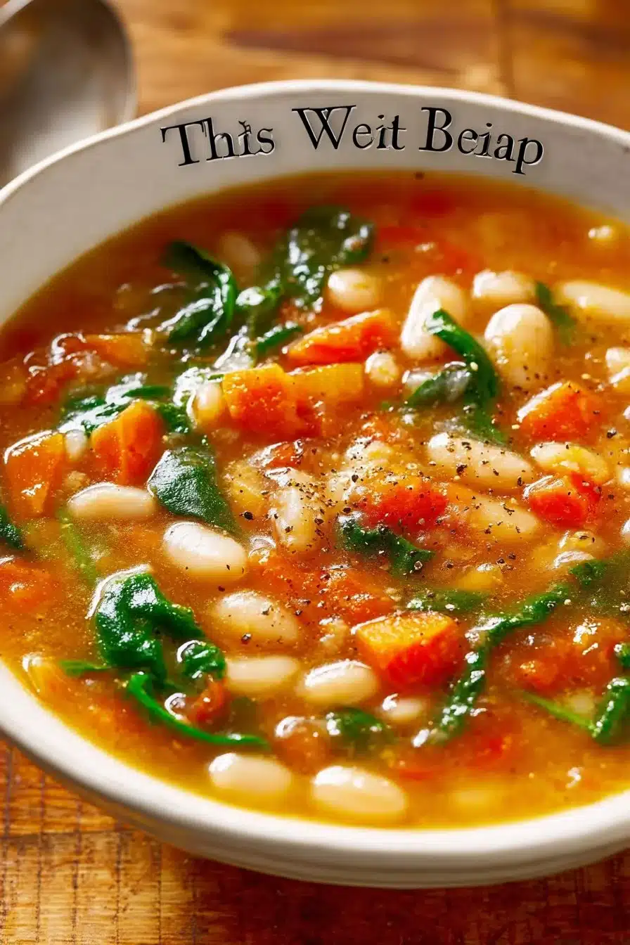 Flavor-packed white bean soup served in a rustic bowl with herbs.