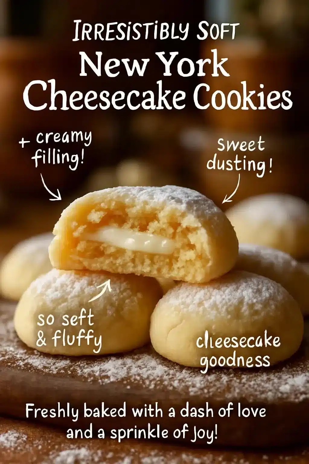 Irresistibly soft New York cheesecake cookies with a creamy filling