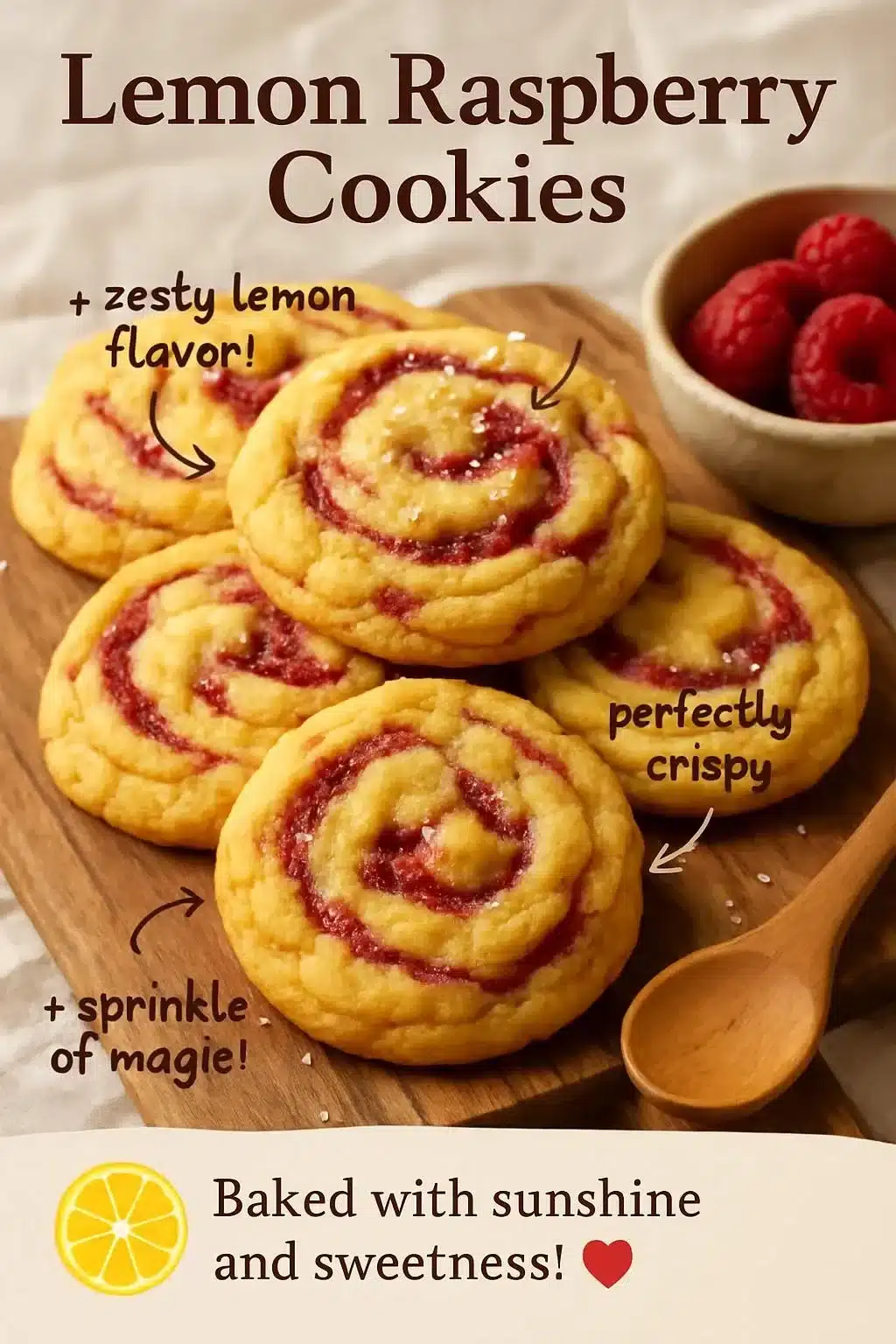 Delicious lemon raspberry cookies on a plate, garnished with fresh raspberries.