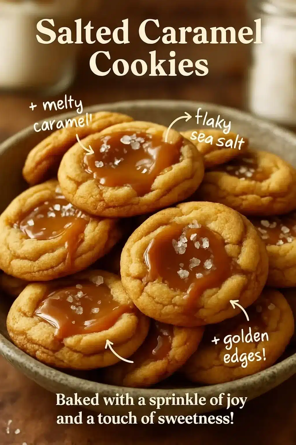 Delicious homemade salted caramel cookies on a baking tray