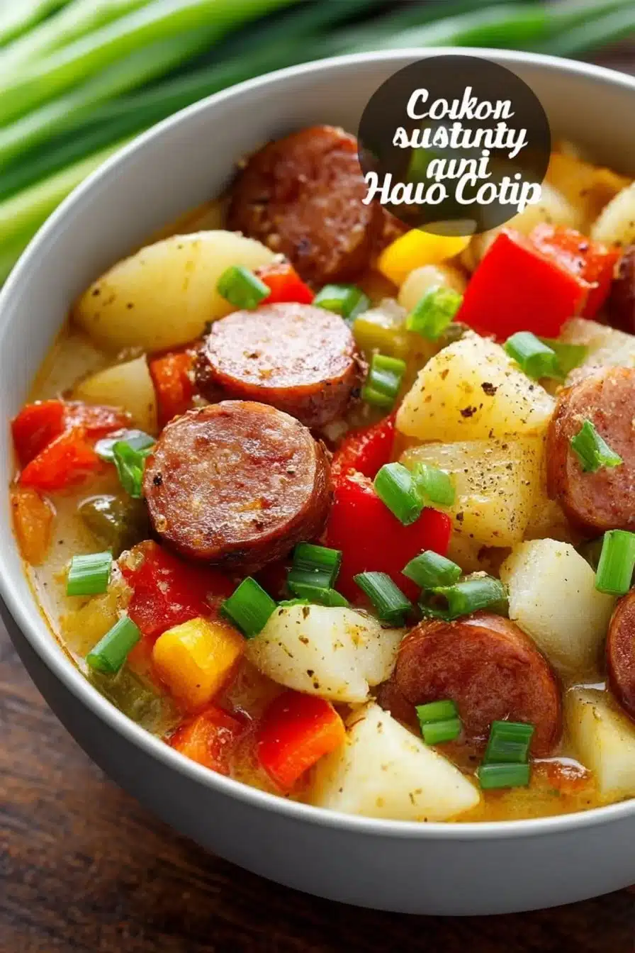 Bowl of Slow Cooker Cajun Potato Soup topped with green onions and spices
