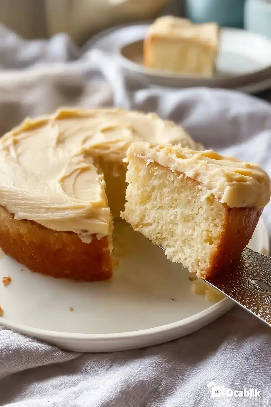 Delicious homemade vanilla cake with frosting and decorations