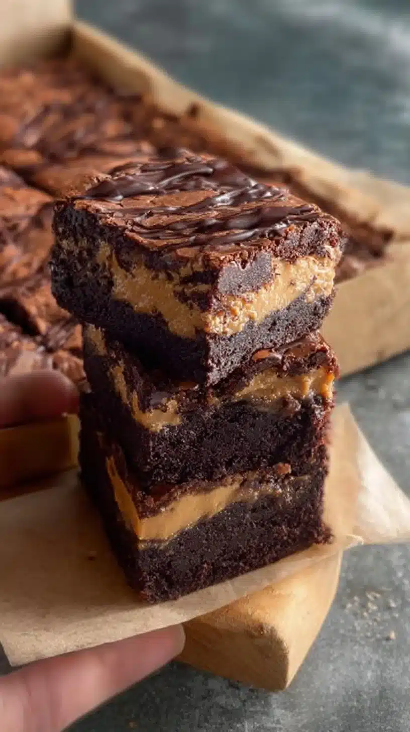 Delicious homemade Banana Peanut Butter Brownies on a plate