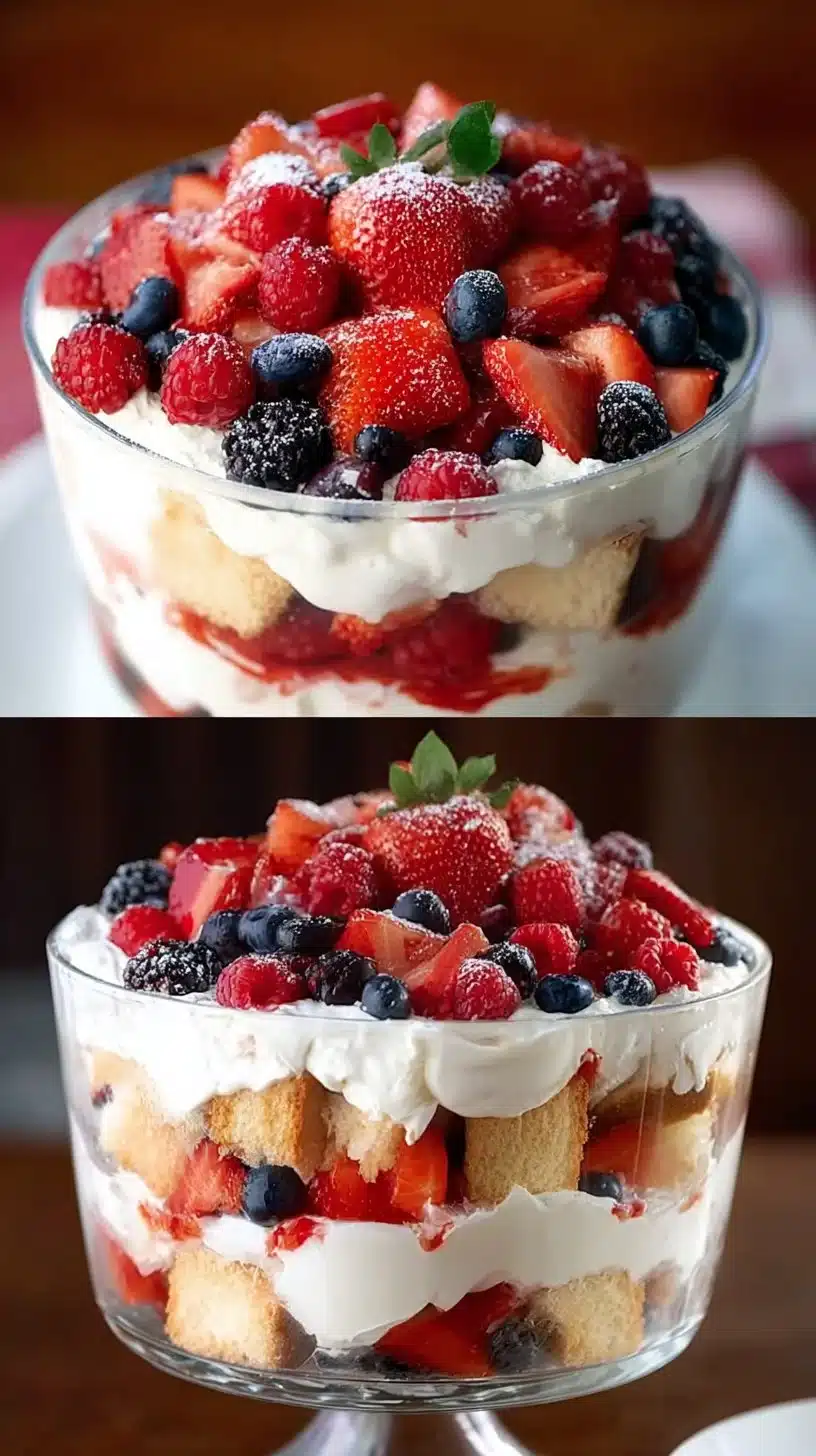 Delicious berry trifle with layers of fresh berries and cream