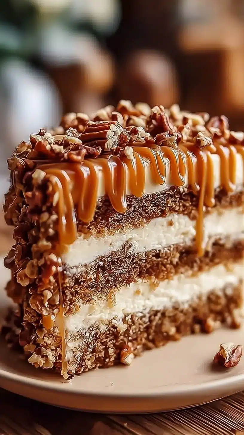Delicious Caramel Toffee Crunch Cake with layers of toffee and caramel