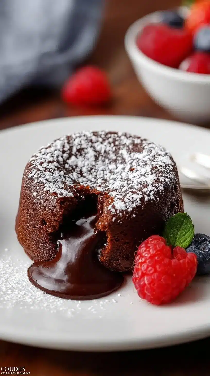 Deliciously rich Chocolate Lava Cake with a molten center served on a plate.