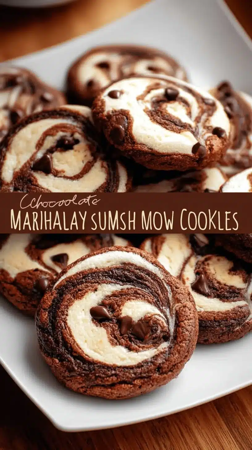 Delicious Chocolate Marshmallow Swirl Cookies on a baking sheet.