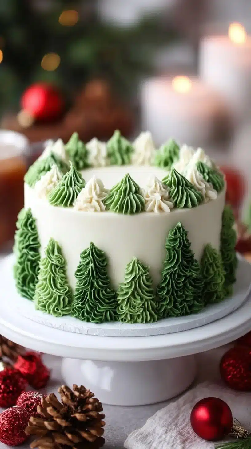 Beautifully decorated Christmas cake with festive holiday themes.