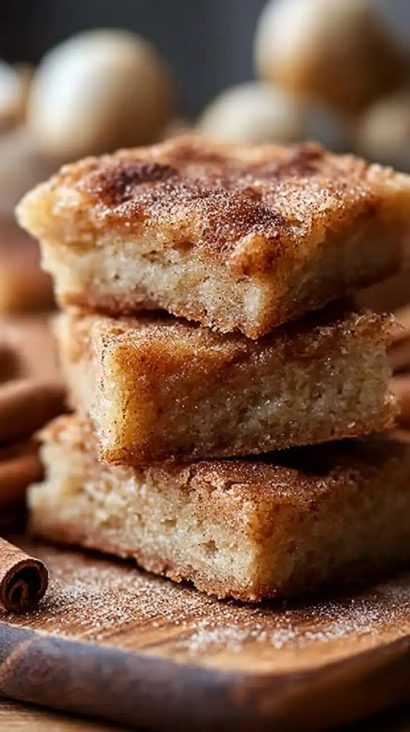 Freshly baked cinnamon sugar blondies topped with a sprinkle of cinnamon sugar