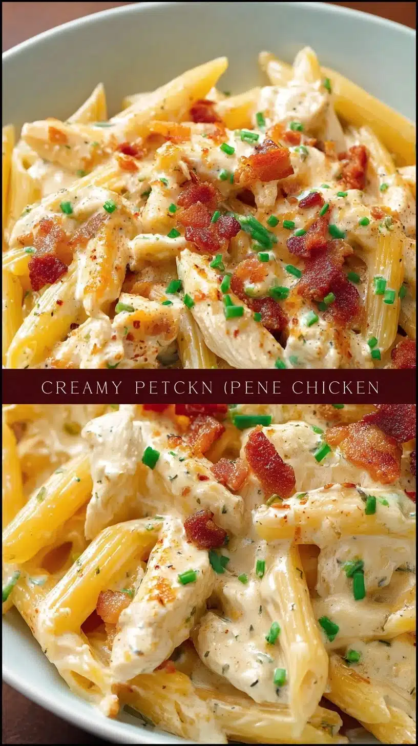 Creamy Crack Chicken Penne served with herbs in a bowl