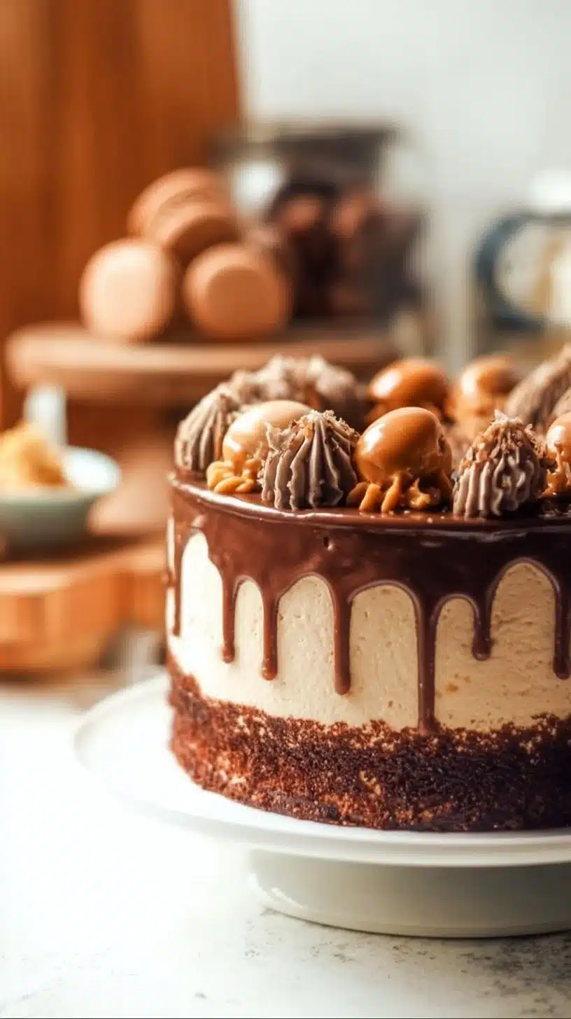 Deliciously decorated cake topped with luscious caramel for a sweet finish.