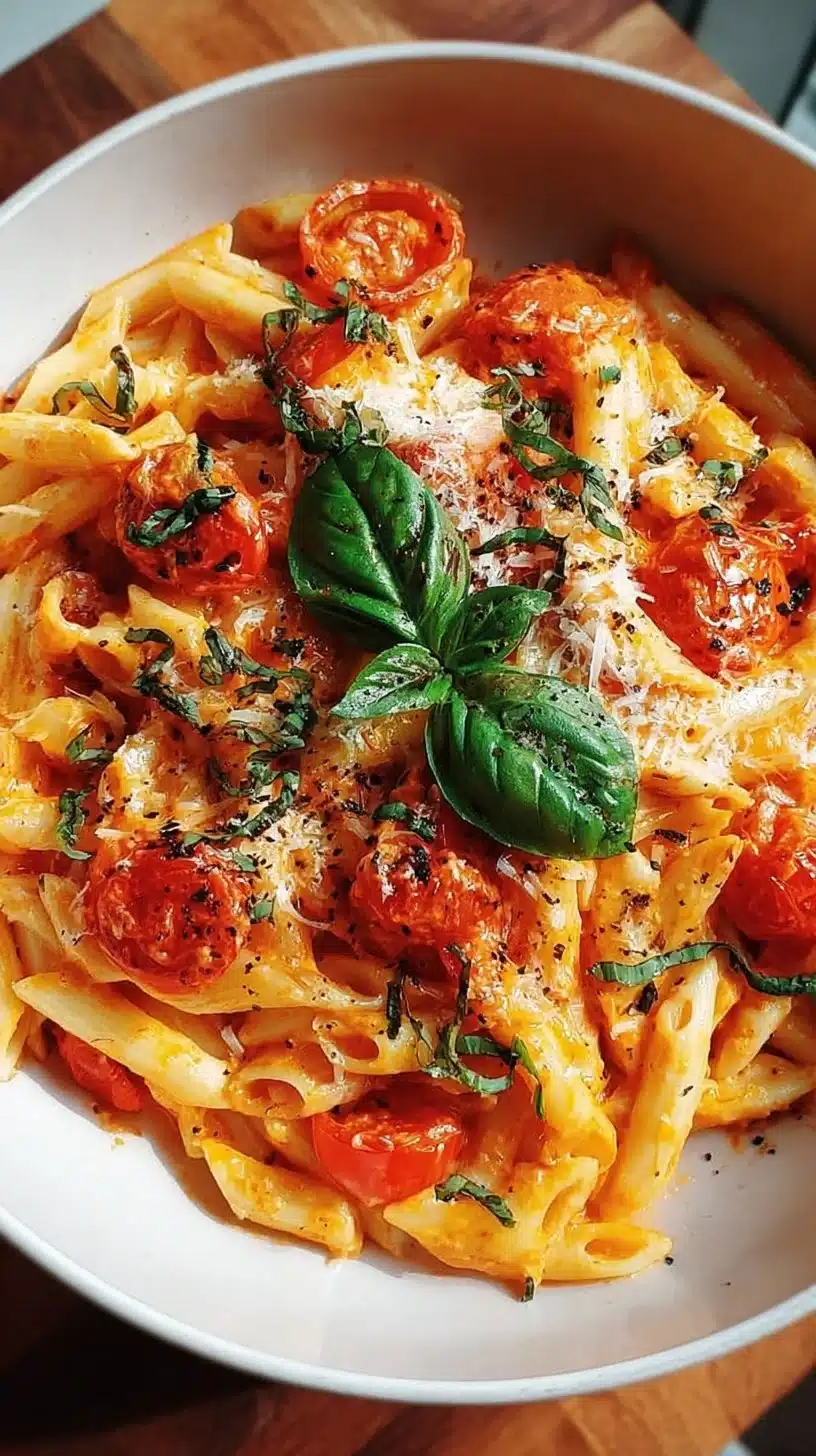 Delicious one pot creamy tomato pasta served in a bowl