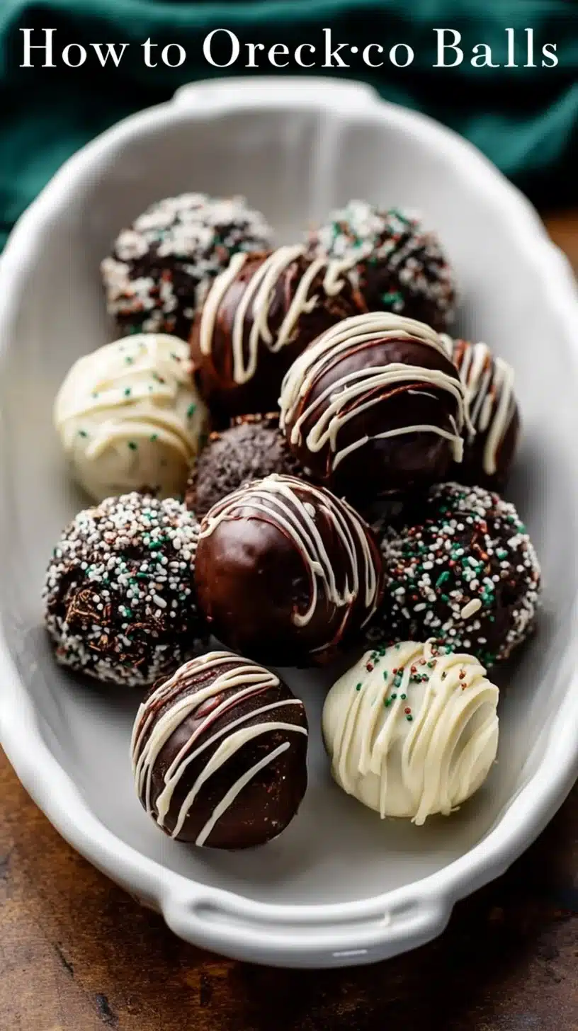Plate of homemade easy Oreo Balls made with crushed Oreos and cream cheese