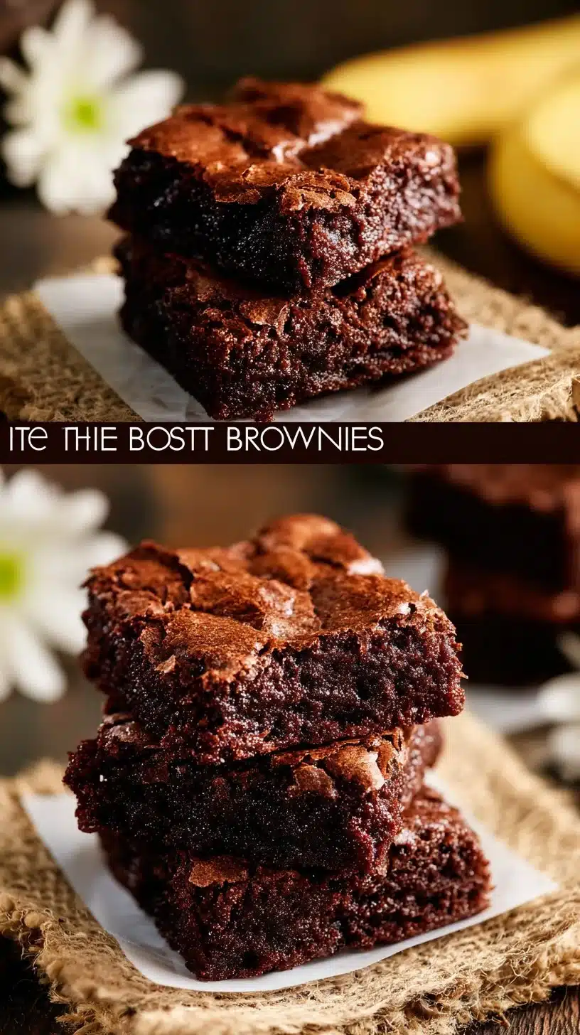 Fudgy banana brownies topped with chocolate and nuts on a plate