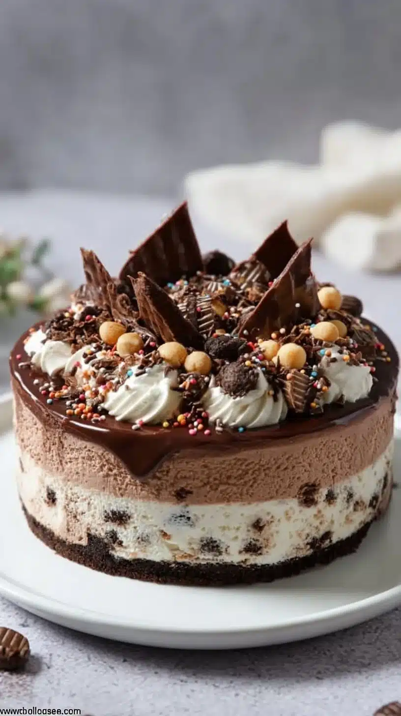 Delicious ice cream cake with layers of flavor and creamy frosting