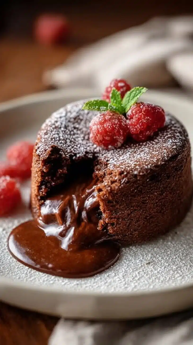 Delicious Keto Chocolate Lava Cake drizzled with chocolate sauce