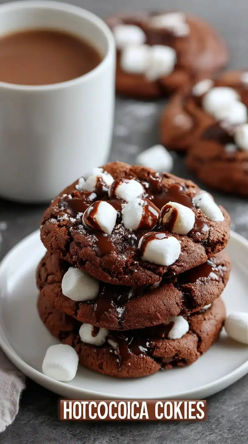 Delicious Marshmallow-Surprise Hot Cocoa Cookies with chocolate and marshmallow filling