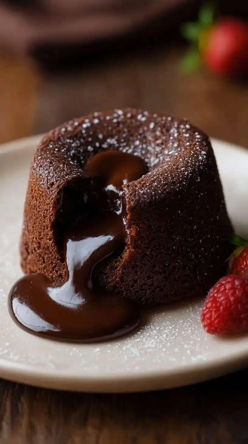 Decadent molten lava chocolate cake with rich chocolate filling
