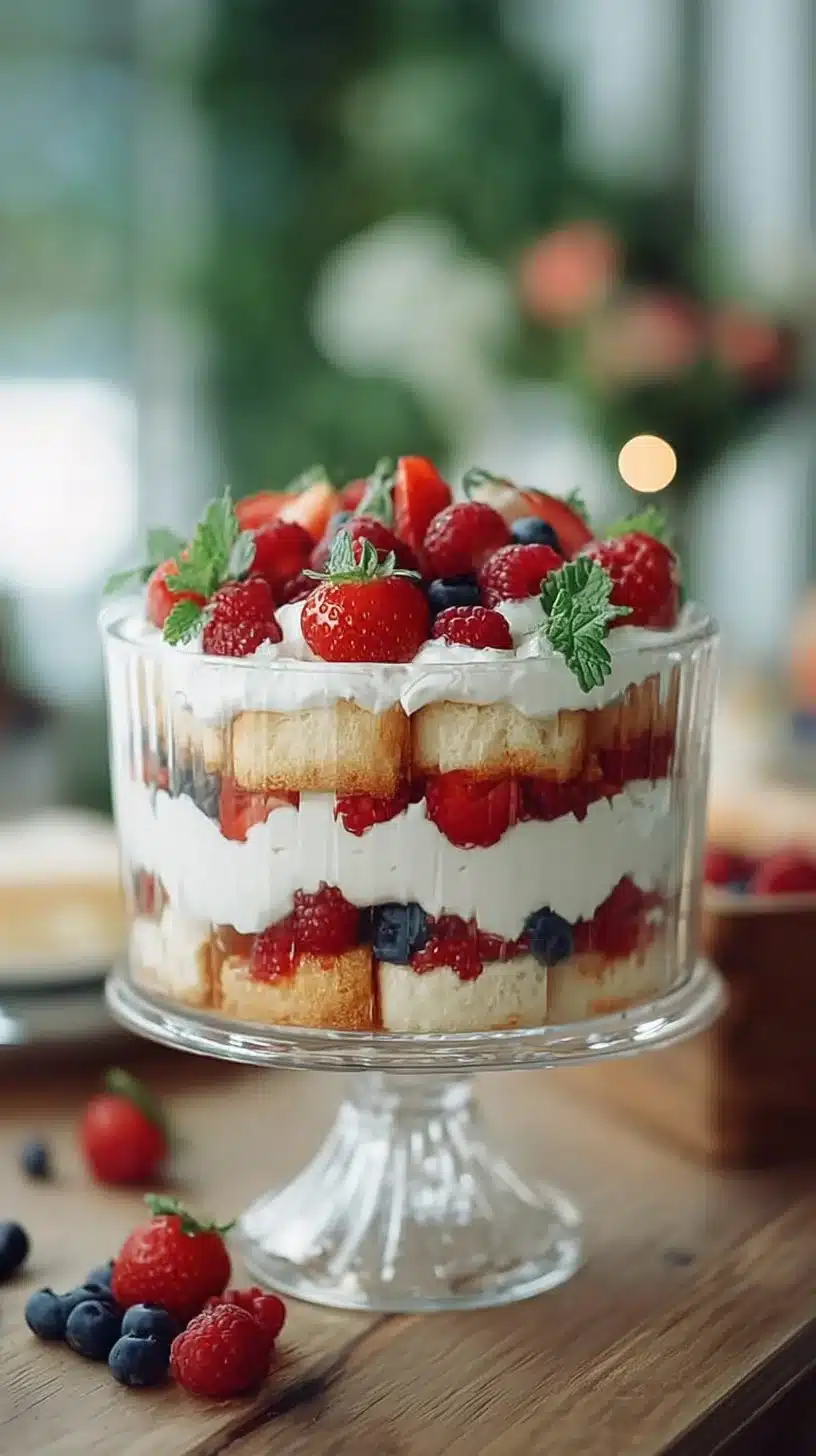 Delicious Pound Cake Berry Trifle layered with fresh berries and cream