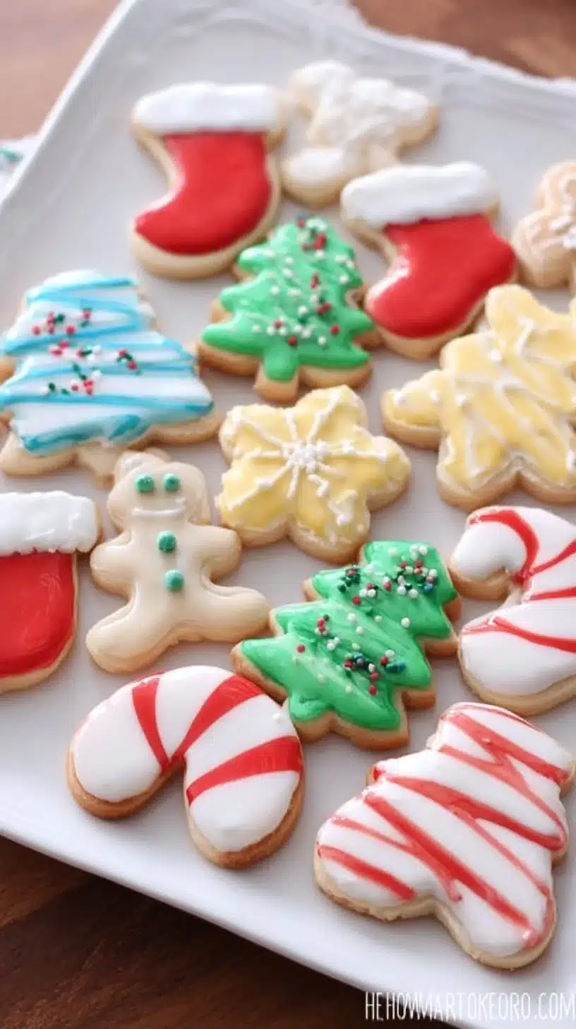 Decorative sour cream cut-out cookies on a tray, ready to be enjoyed.