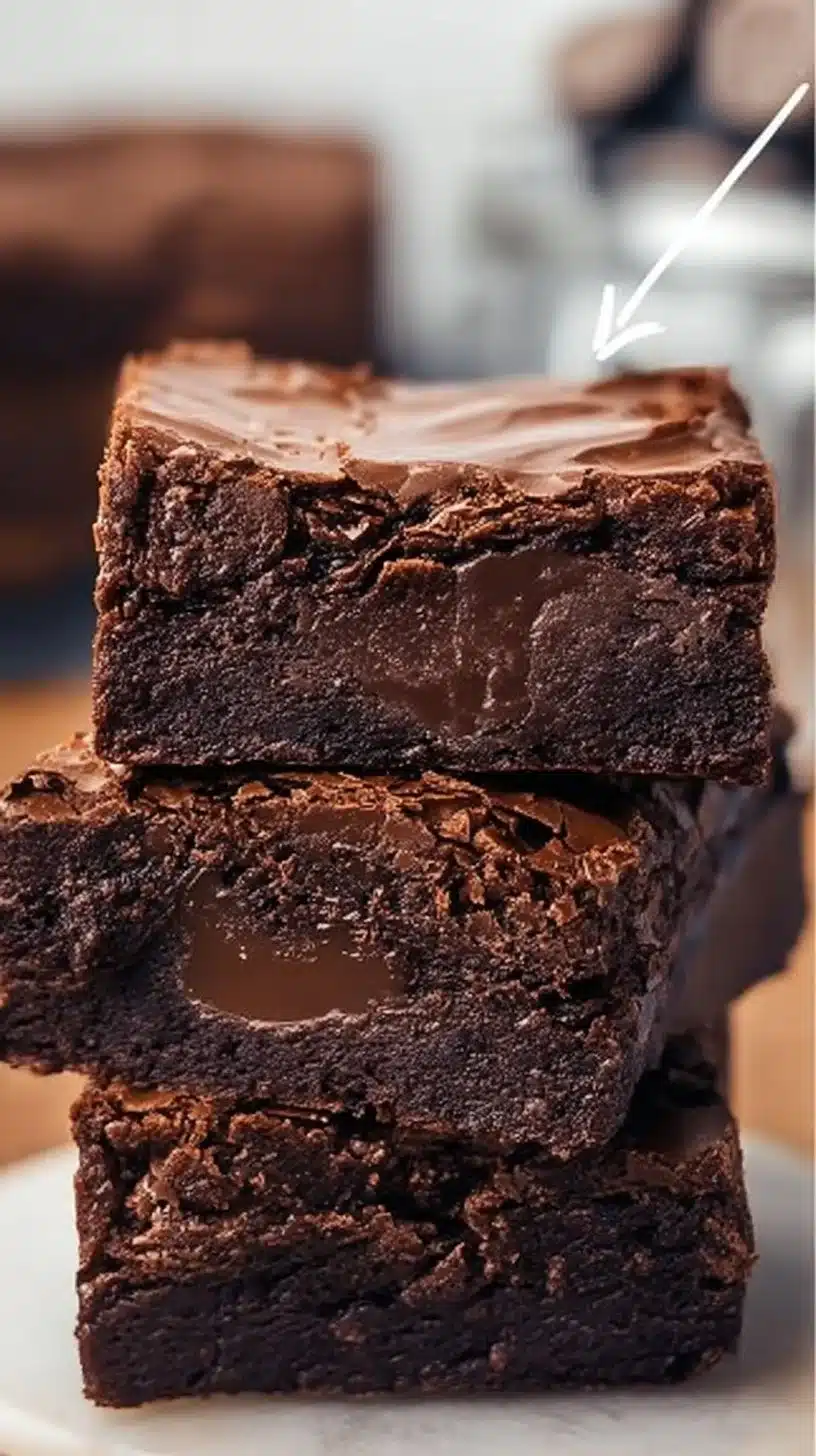 Delicious triple chocolate brownies with a rich chocolate texture