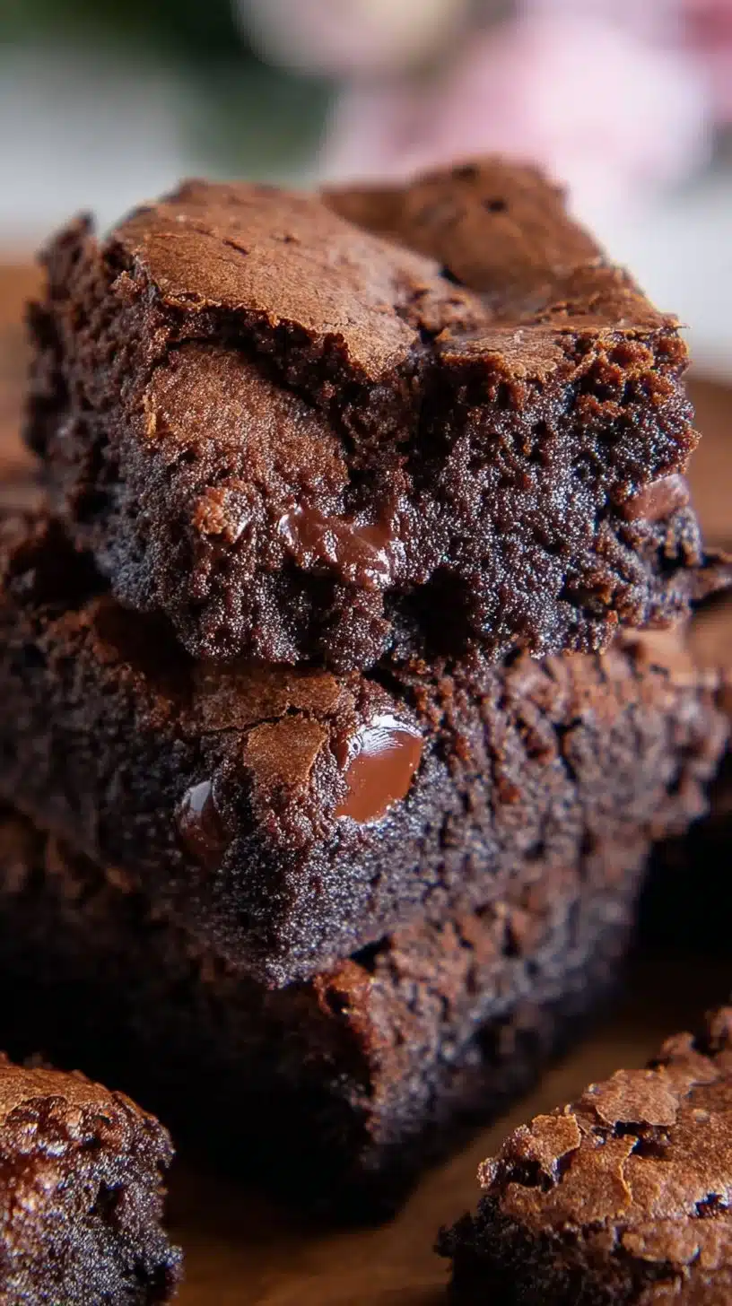 Delicious triple chocolate brownies with creamy chocolate layers and a fudgy texture.