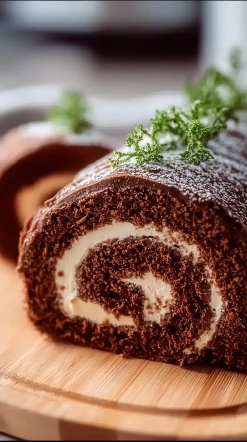 Delicious Yule Log dessert decorated for the festive season
