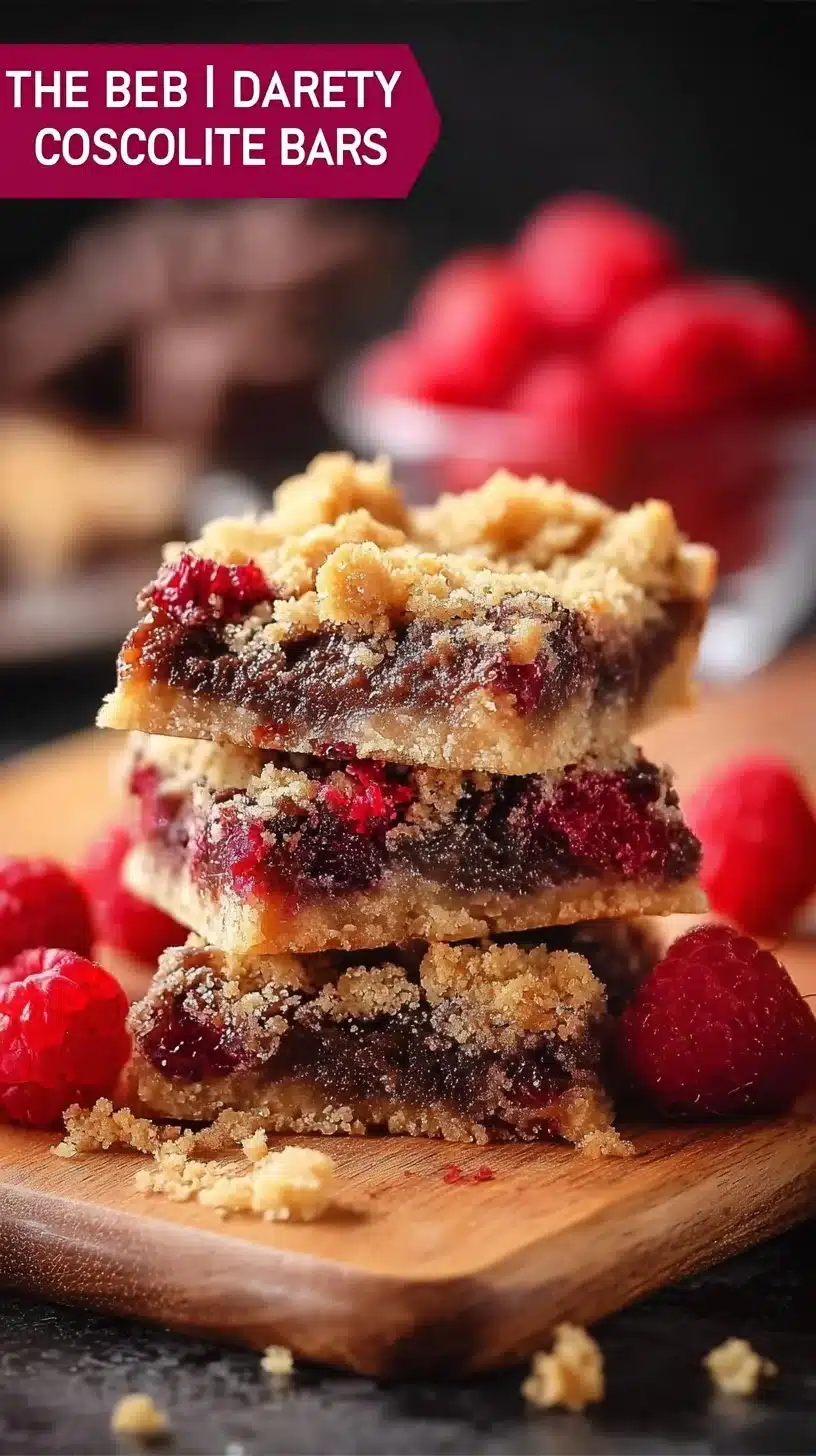 Decadent raspberry chocolate crumble bars with rich chocolate and fresh raspberries