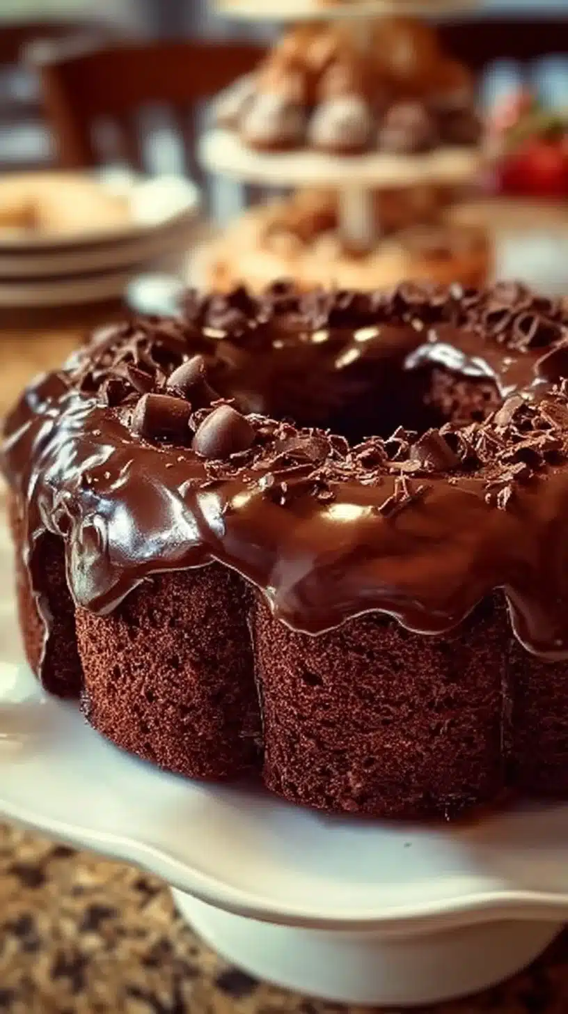 Slice of Nestle Toll House Death by Chocolate Cake topped with chocolate ganache.