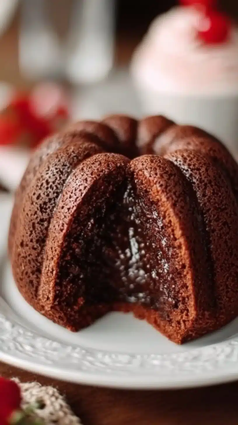 Delicious chocolate bundt cake garnished with chocolate frosting and berries