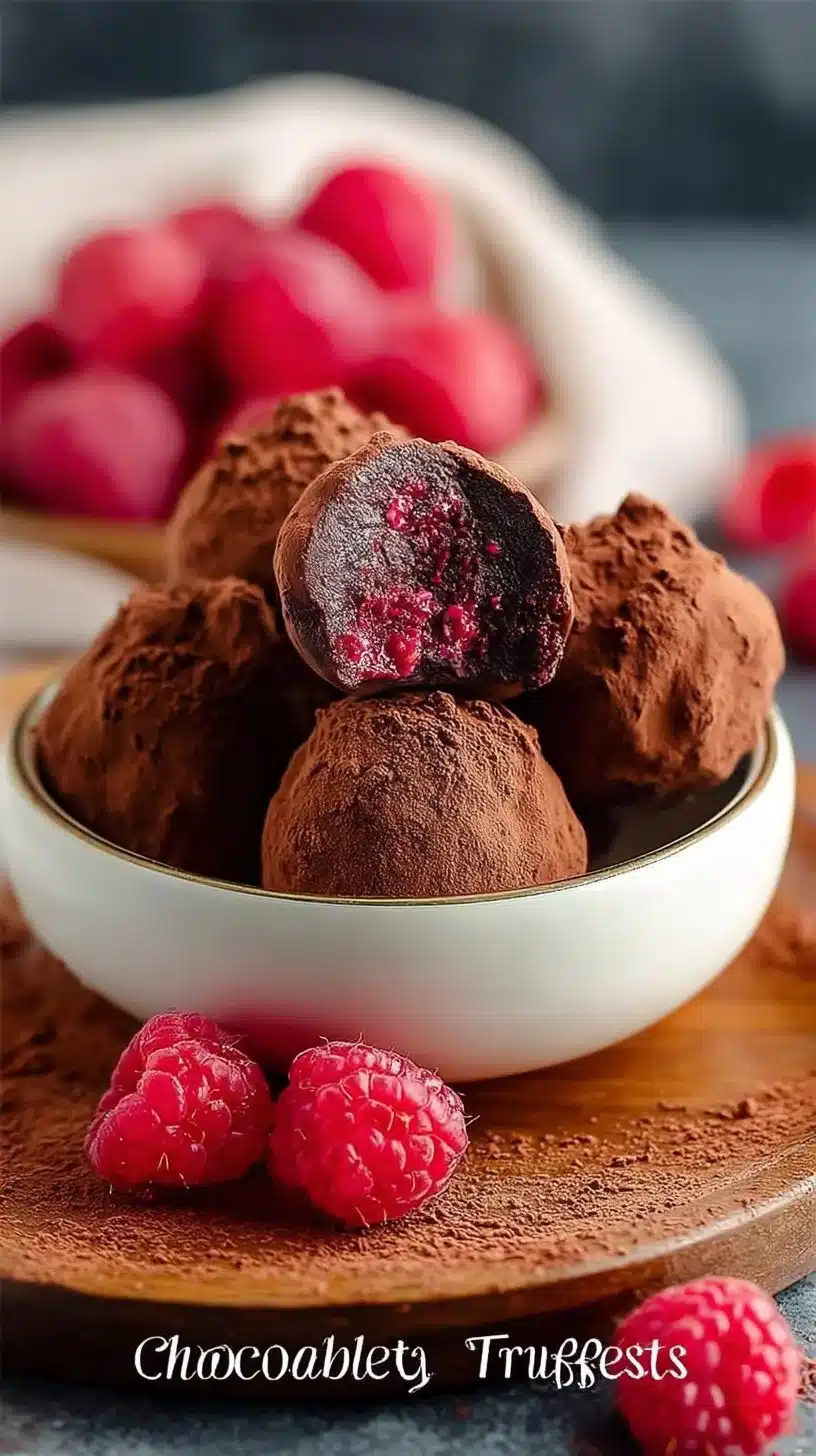 No bake dark chocolate raspberry truffles made with four ingredients